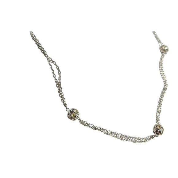 Vintage Necklace Sarah Coventry Silver-Tone Layered Gold-Tone Rhinestones Beads - Picture 1 of 6